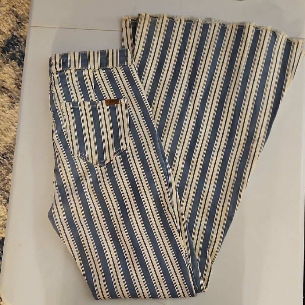 Striped Blue and White Flare Jeans